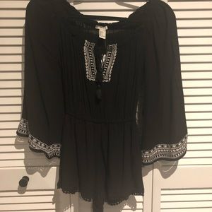 NWT Black Embroidered Romper